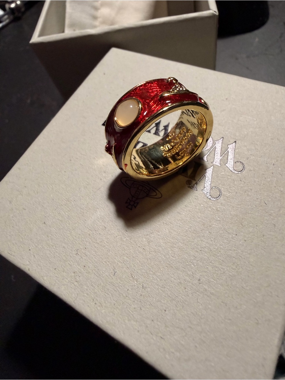 Vivienne Westwood Gold tone Red Enamel Orb Ring US 8